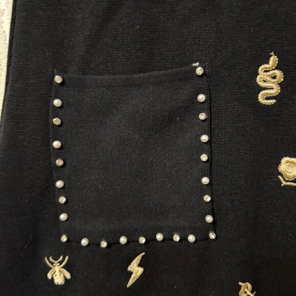 Black Knit Dress with Embroidery & Pearl Collar – Preppy Style Size: S - Picture 9 of 13